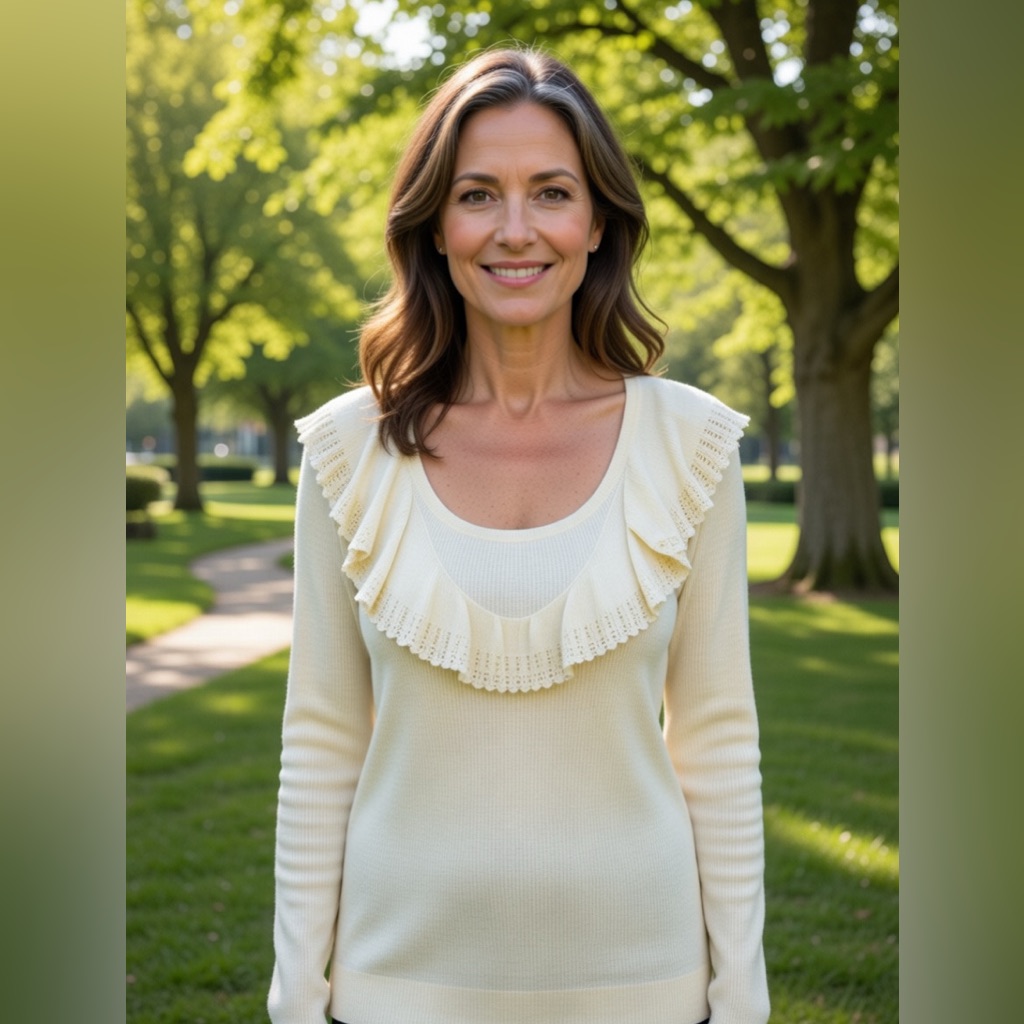 Ralph Lauren Cream Ruffled Crewneck Sweater A6